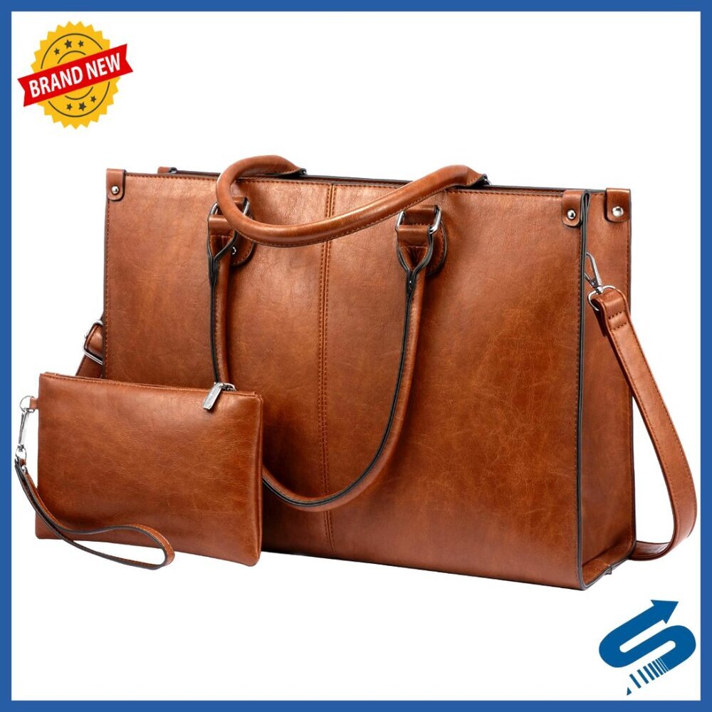 Vintage Leather Laptop Tote Bag Large Capacity Work Computer Shoulder Handbag